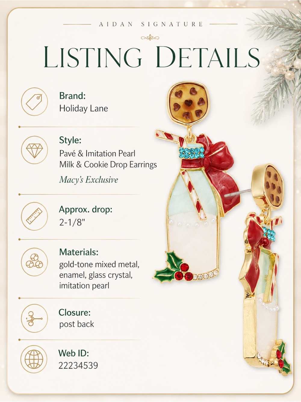 Holiday Lane Milk & Cookie Drop Earrings - Picture 4 of 4